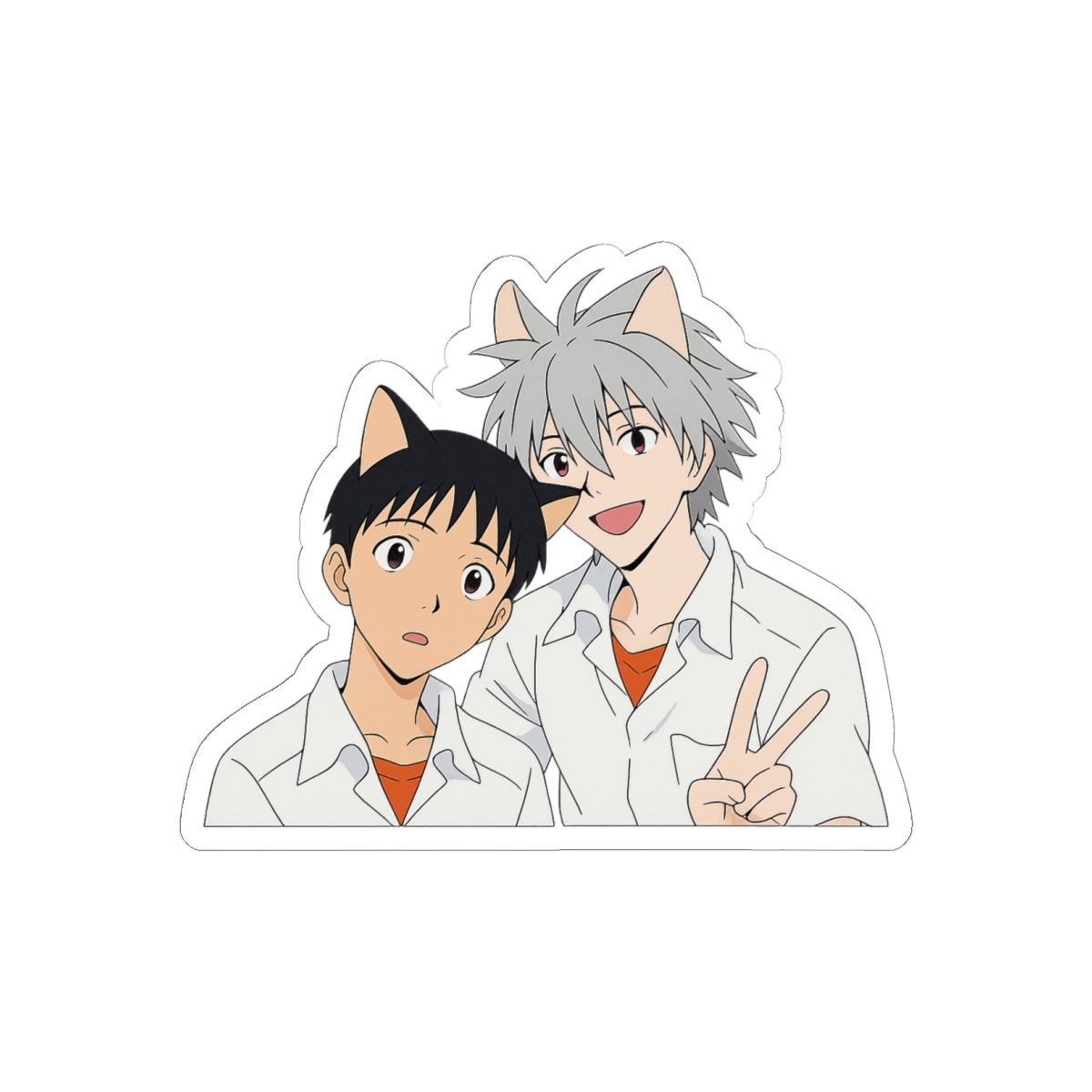 Shinji and Kaworu Catboys Anime Sticker | Cute Vinyl Decal - Official Stickers merchandise