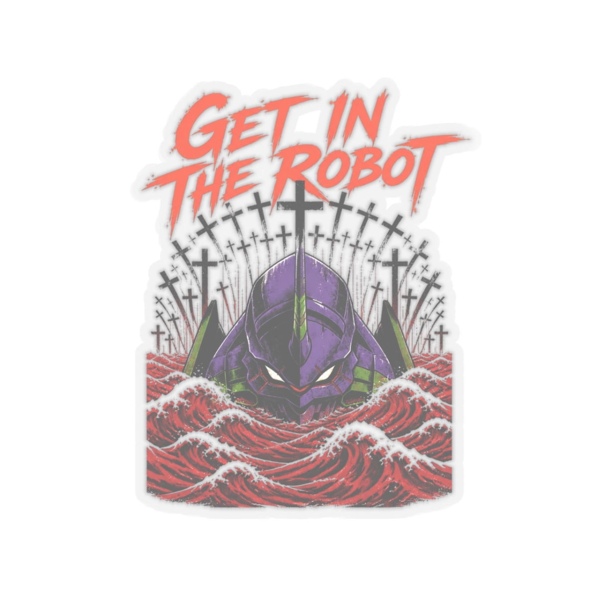 Evangelion "GET IN THE ROBOT" Sticker - alternate angle 2, merchandise