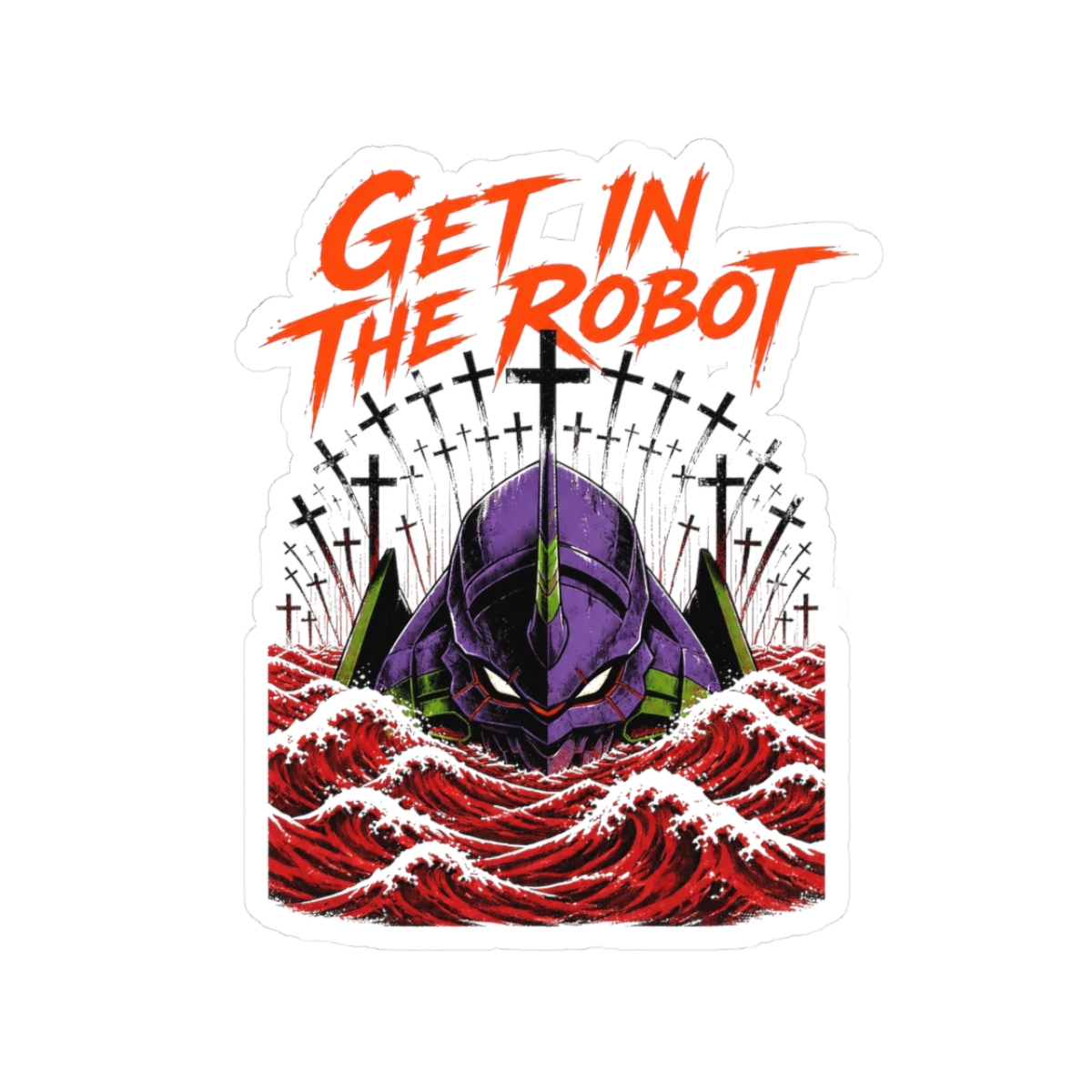 Evangelion "GET IN THE ROBOT" Sticker - alternate angle 3, merchandise